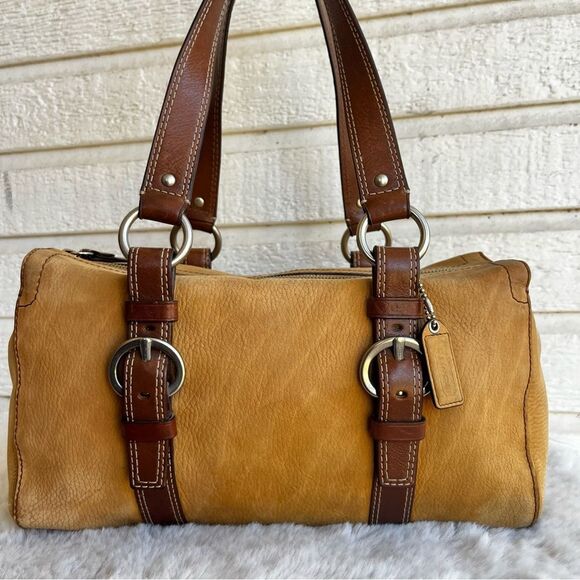 COACH Tan Brown Y2K Buckle Nubbuck Bleecker Hampton  Shoulder Bag Tote 10895 - Picture 1 of 12